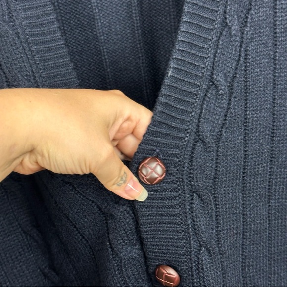 Vintage Cable Knit V Neck Button Down Pocket Oversized Slouchy Grandpa Sweater - Picture 7 of 9